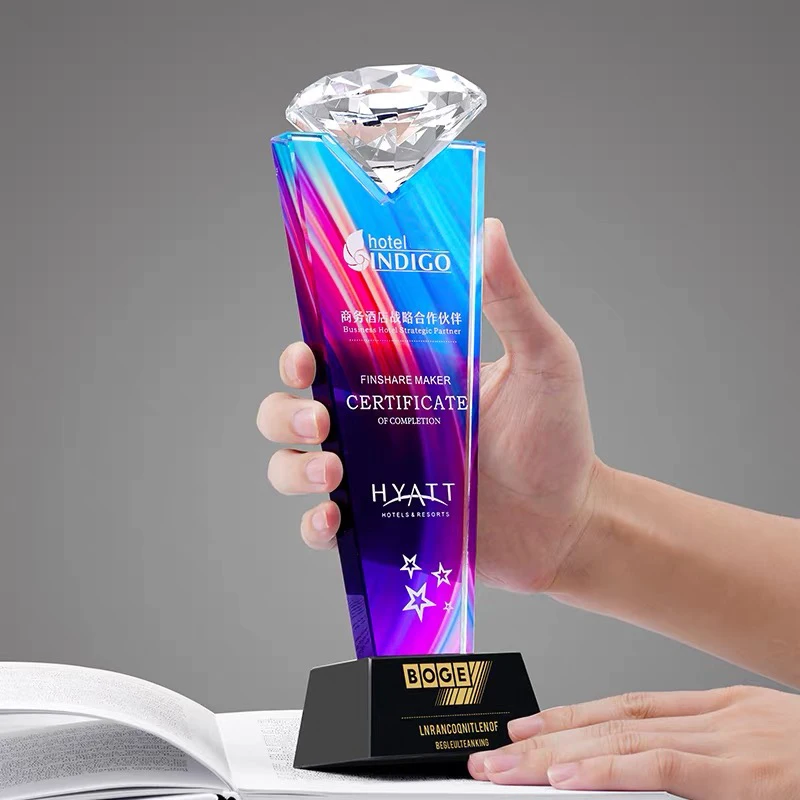 Custom Engraved Crystal Diamond Trophy Personalized Award Trophy for Business Annual Ceremony Sports Competition Souvenir Gift