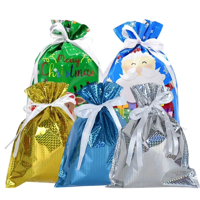 

6pcs Merry Christmas Candy Bag Santa Claus Snowflake Drawstring Bags Candy Cookies Gift Bags Christmas Decorations for Home 2022