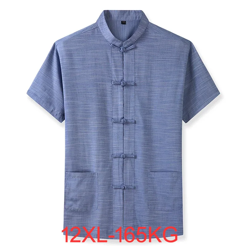 

Plus Size 7XL 8XL 9XL 10XL 12XL Men's Short Sleeve Shirt Chinese Style Tang Suit Loose Casual Traditional Kung Fu Uniform Male