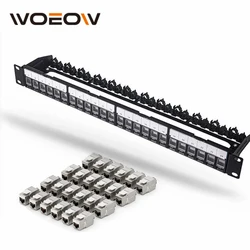 WoeoW Rackmount or Wall Mount 24-Port Shielded RJ45 Patch Panel with Jack Shutter for Keystone Jacks /Keystone Coupler