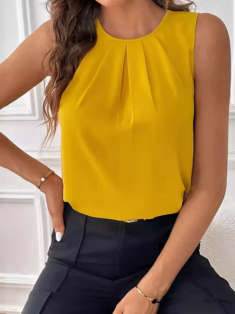 

Невобычный цветной круглый топ без рукавов, женский свободный крой, летняя тонкая ткань, универсальная окна