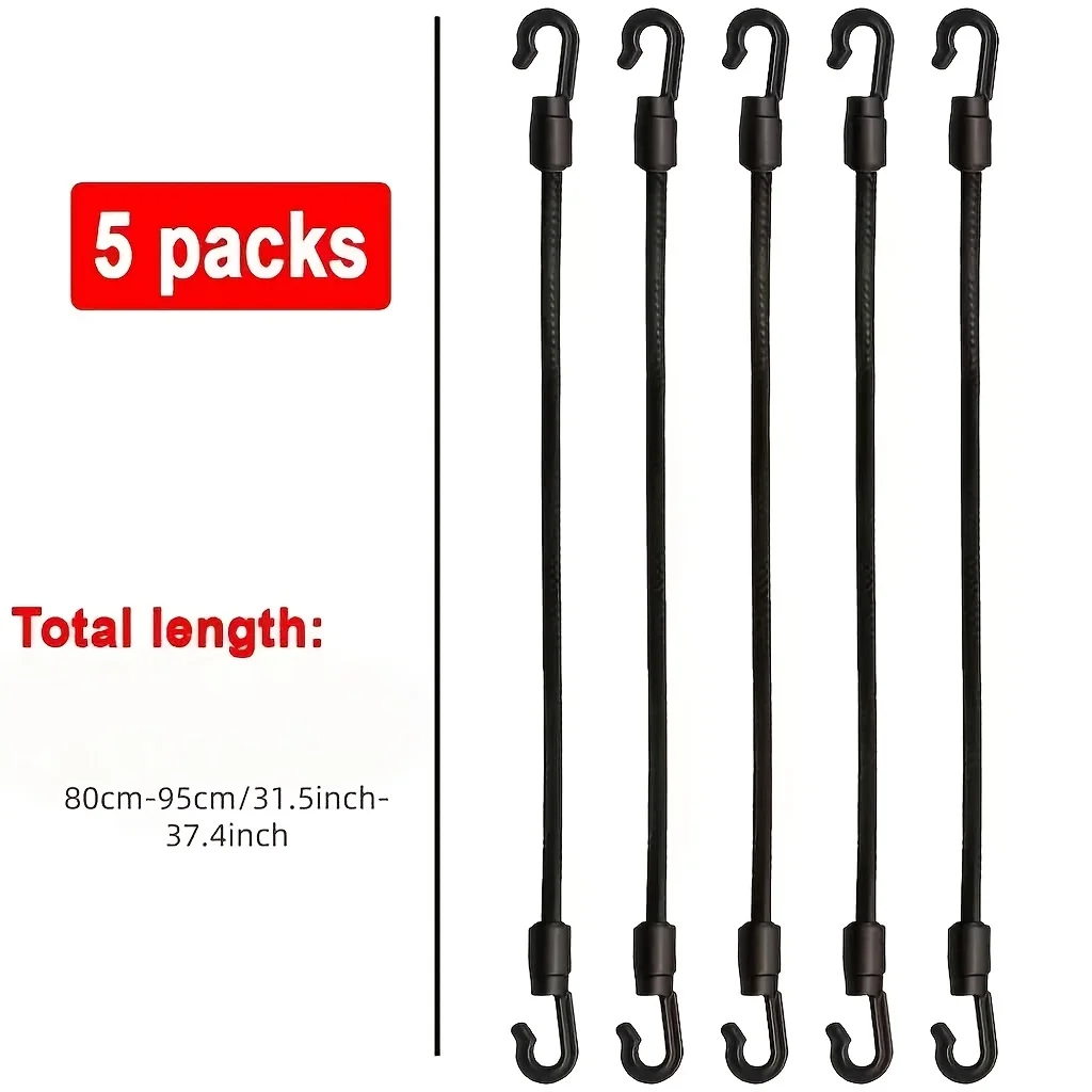 5 Pcs Heavy Duty Bungee Cords with Hooks 95cm, Adjustable Elastic Tie Down Straps for Luggage Camping Bike Motorcycle Rooftop