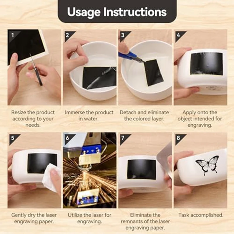 Marcação gravada a laser Papel colorido, Adequado para vidro metal e cerâmica, 5 folhas