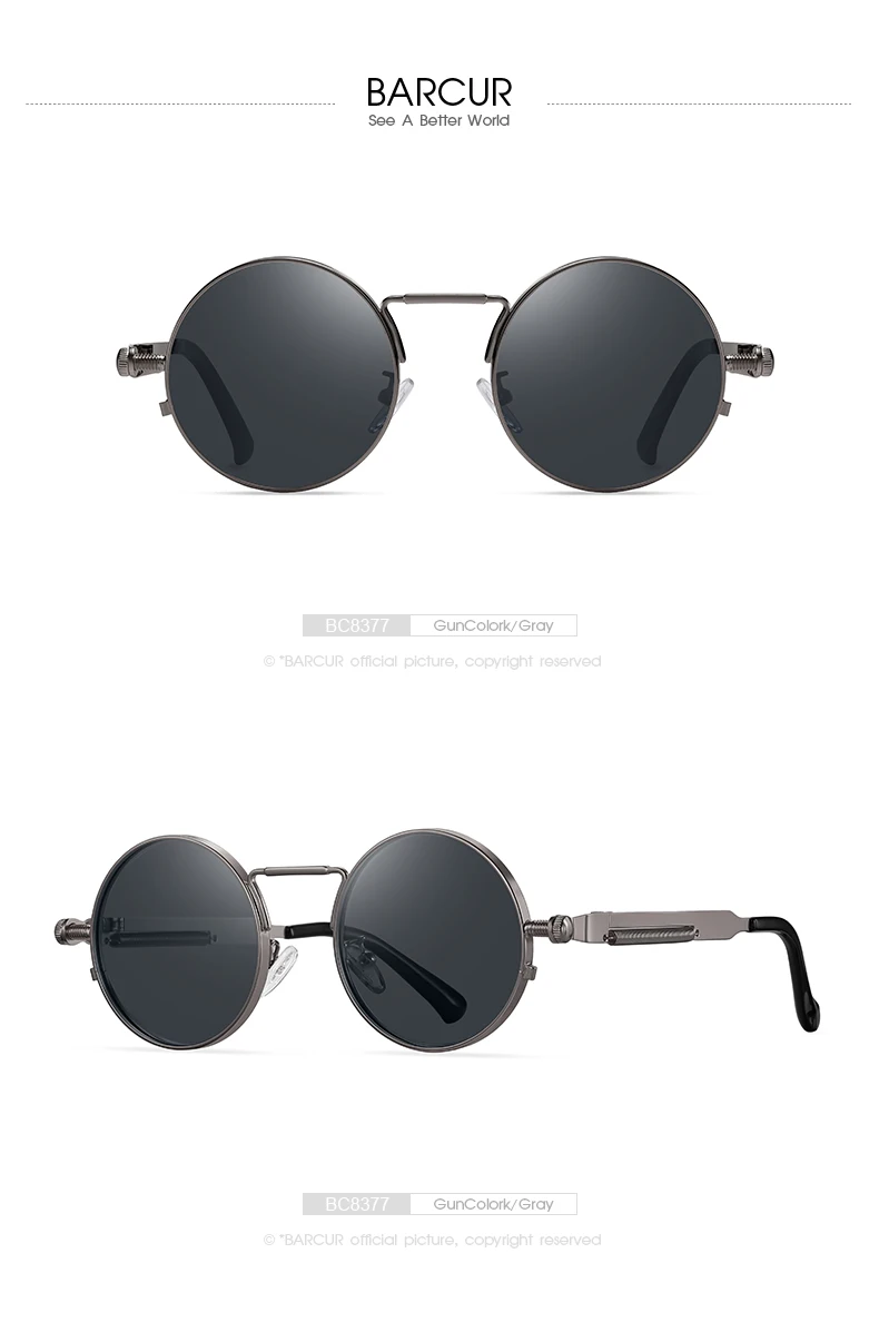 BARCUR Runde Sonnenbrille für Herren, polarisiert, Retro, Steampunk, Sonnenbrille für Damen, Vintage-Stil, UV400, Brillenzubehör, Oculos – Detail 13