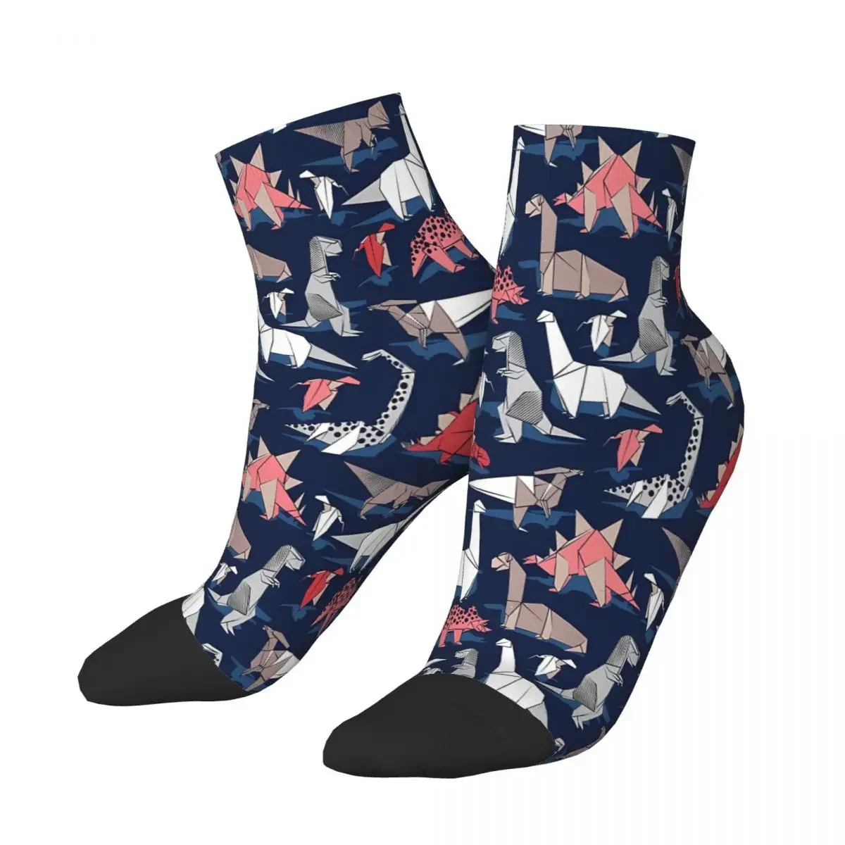 Origami Dino Friends Oxford Navy Blue Ankle Socks Male Mens Women Autumn Stockings Harajuku