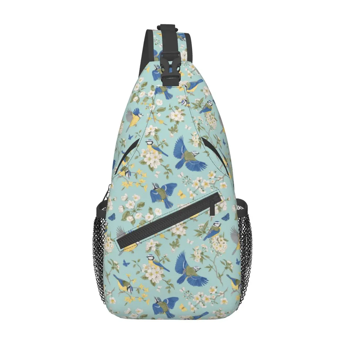 Uccelli e fiori Chinoiserie piccole borse a tracolla petto Crossbody spalla zaino sport all'aria aperta zaini blu tette borse da scuola