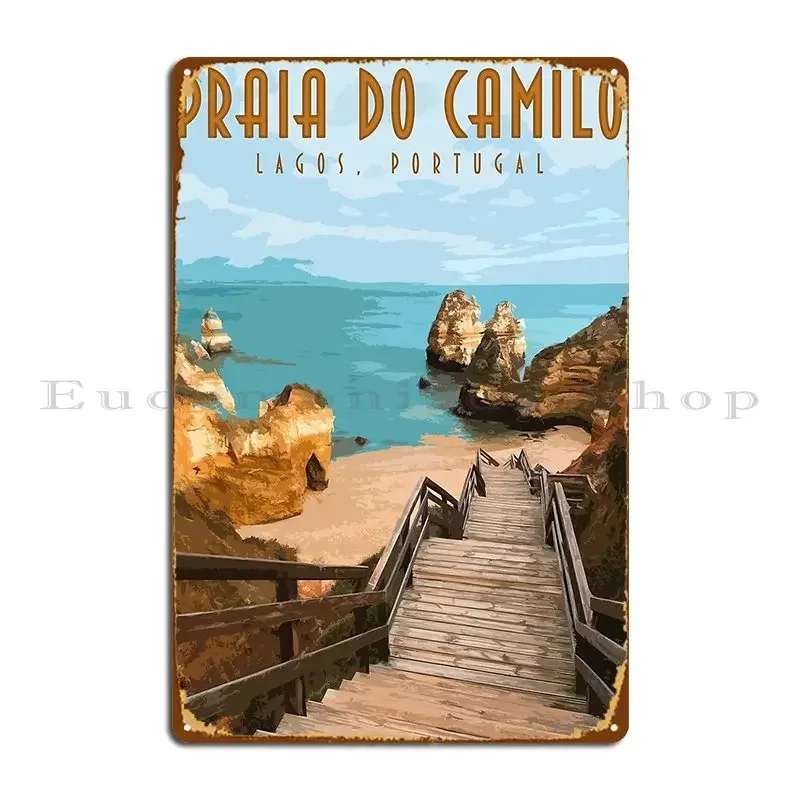 Póster Metálico Vintage de Praia Do Camilo, Portugal, Placa Decorativa Europea para Pared, Diseño de Placa Metálica para Pub, Decoración de Pared