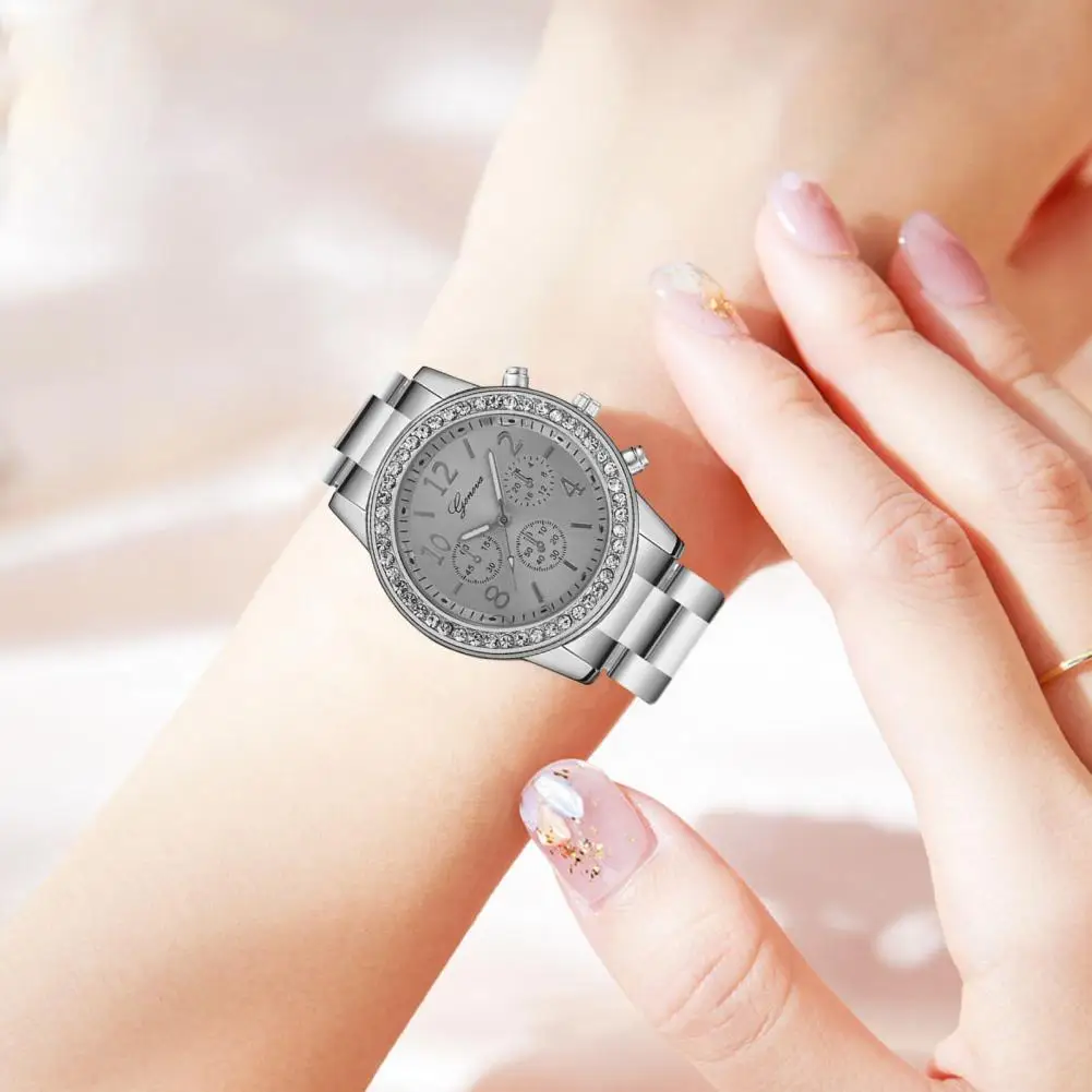 Women Quartz Watch Three-eye Stainless Alloy Time-checking High Accuracy Lady Wristwatch Party Office Dating Wear Timepiece