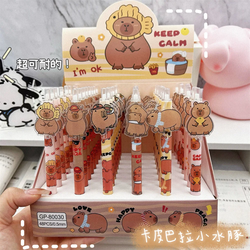 

48pcs new Capybara gel pen 0.5mm black cartoon cute high-value press pen patch limited student stationery wholesale