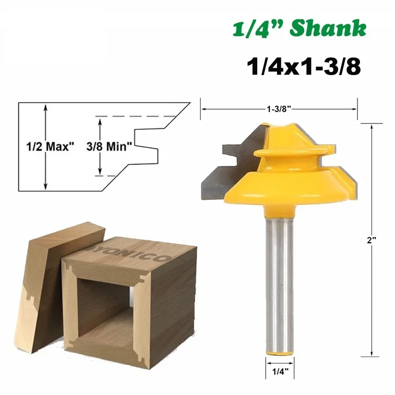 1PC 1/4 Inch Shank 45 Degree 1/2 Stock Lock Miter Router Bit Woodworking Tenon Milling Cutter Carbide Alloy Bit