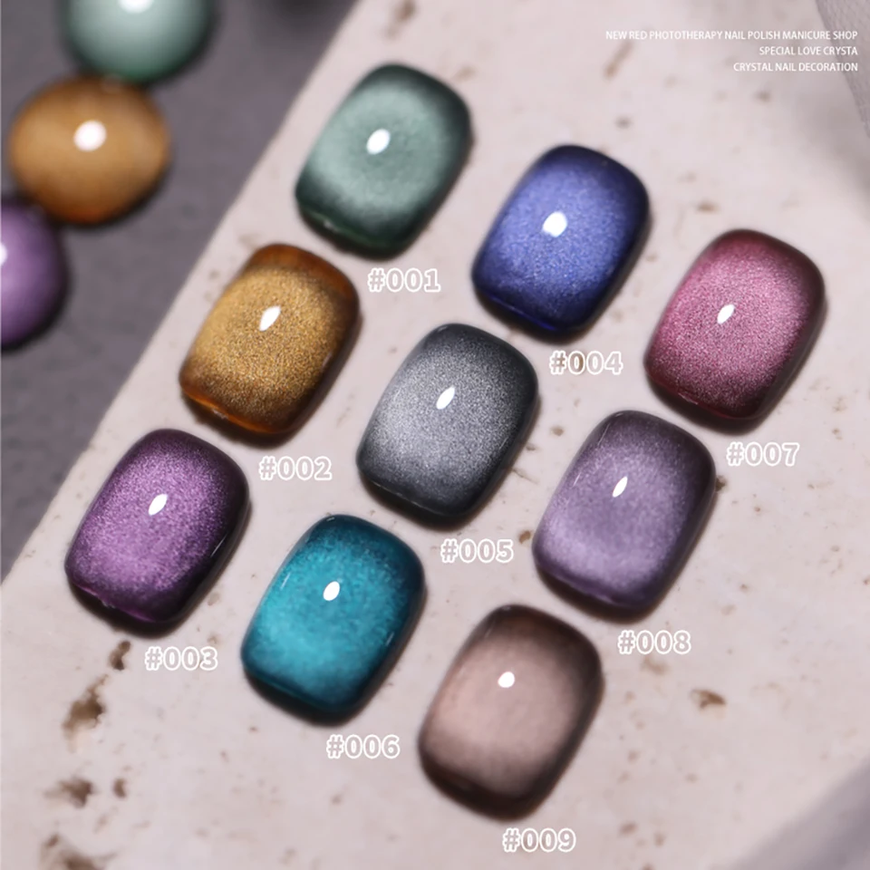Set de esmalte en gel magnético ojo de gato Vendeeni 9 colores, UV LED, removible, con exhibidor 2