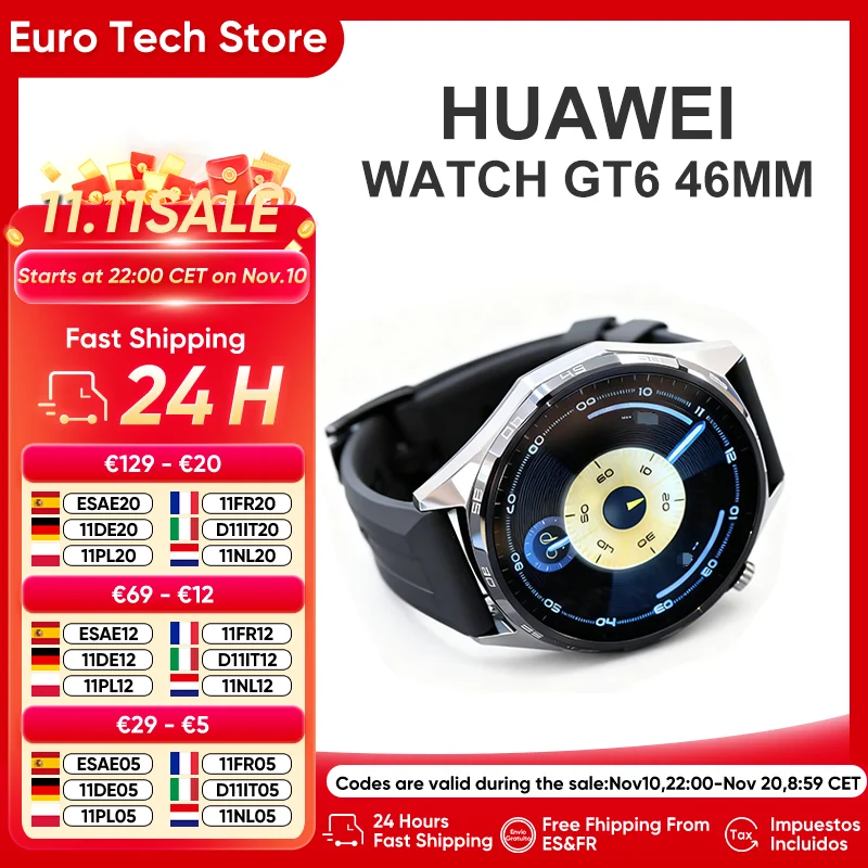 HUAWEI GT6 46mm Smartwatch GPS 1.47 ''AMOLED écran tactile plus de 100 Modes sportifs Compatible iOS Android NFC surveillance de la santé