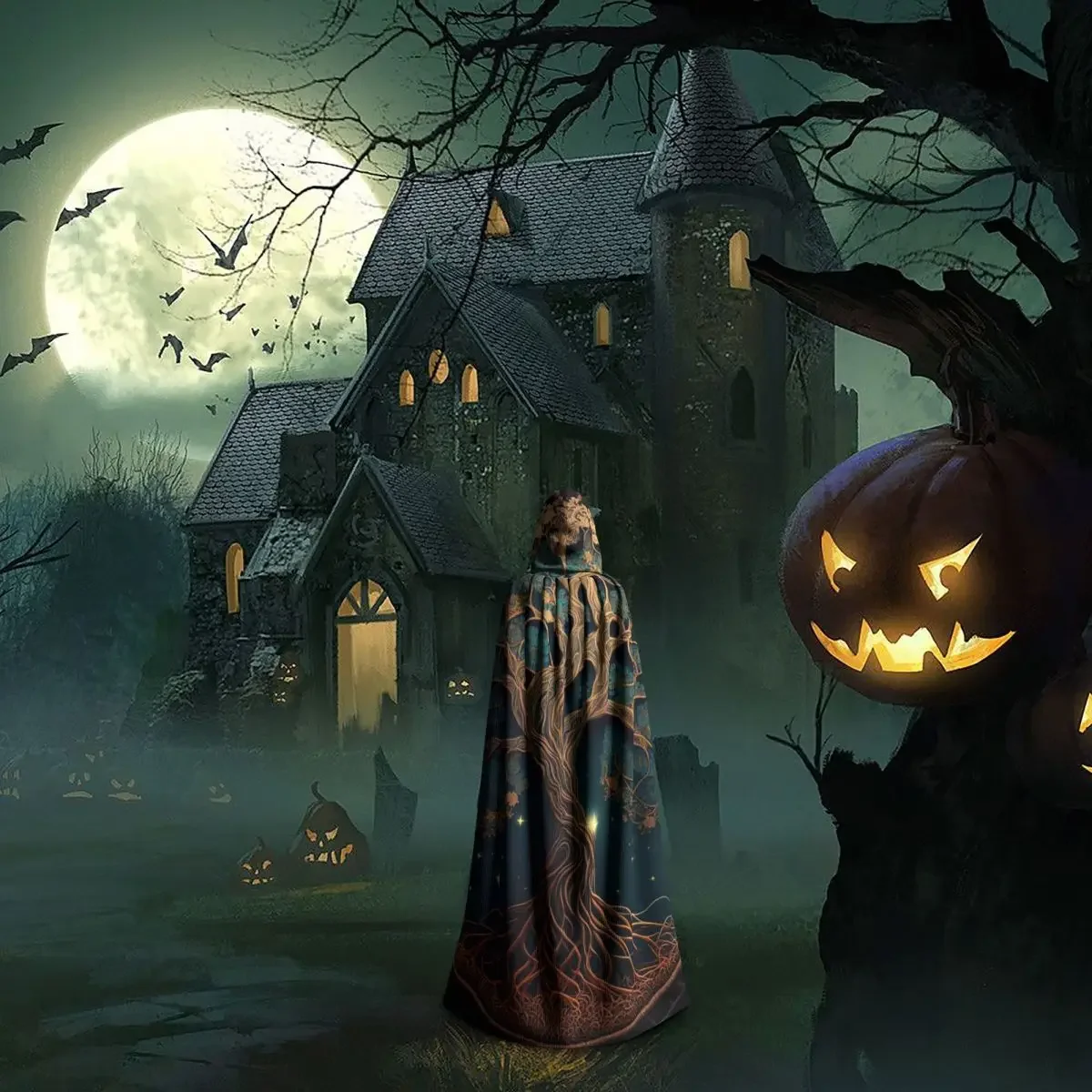 The Tree Of Life Hooded Cloak Halloween Party Cosplay Woman Men Adult Long Witchcraft Robe Hood