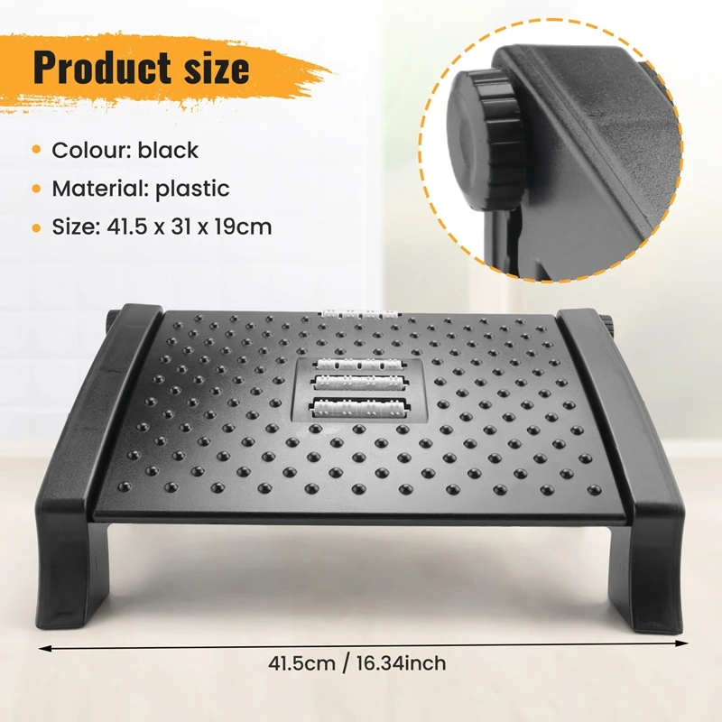 PORK-Adjustable Footrest, Desk Footrest With Massage Function, Non-Slip Foot Stools Great For Home & Office Accessories