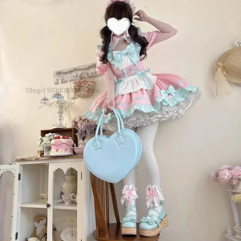 Conjunto de vestido de empregada DY20Bear House Anime Lolita para mulheres, avental doce, manga bufante com laço, dis2025 PPT01..25