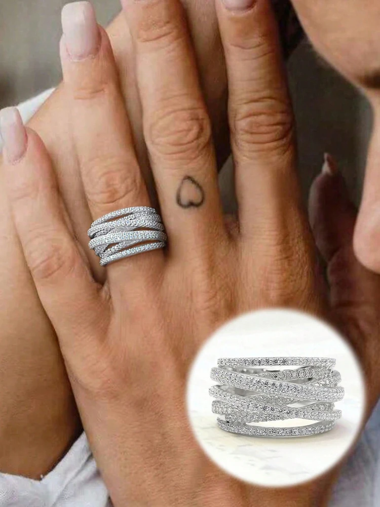 

925 Sterling Silver Fashion Full Zircon Round Wind Ring For Women Engagement Wedding Luxury High Quality Fine Jewelry