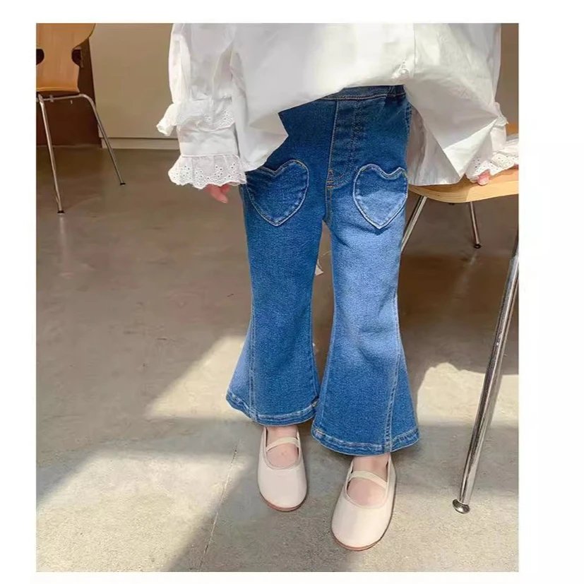 

2025 Spring Autumn Girls Flare Jeans Korean Style Stretch Denim Pants Casual Bootcut Trousers for Toddler 1-8 Years