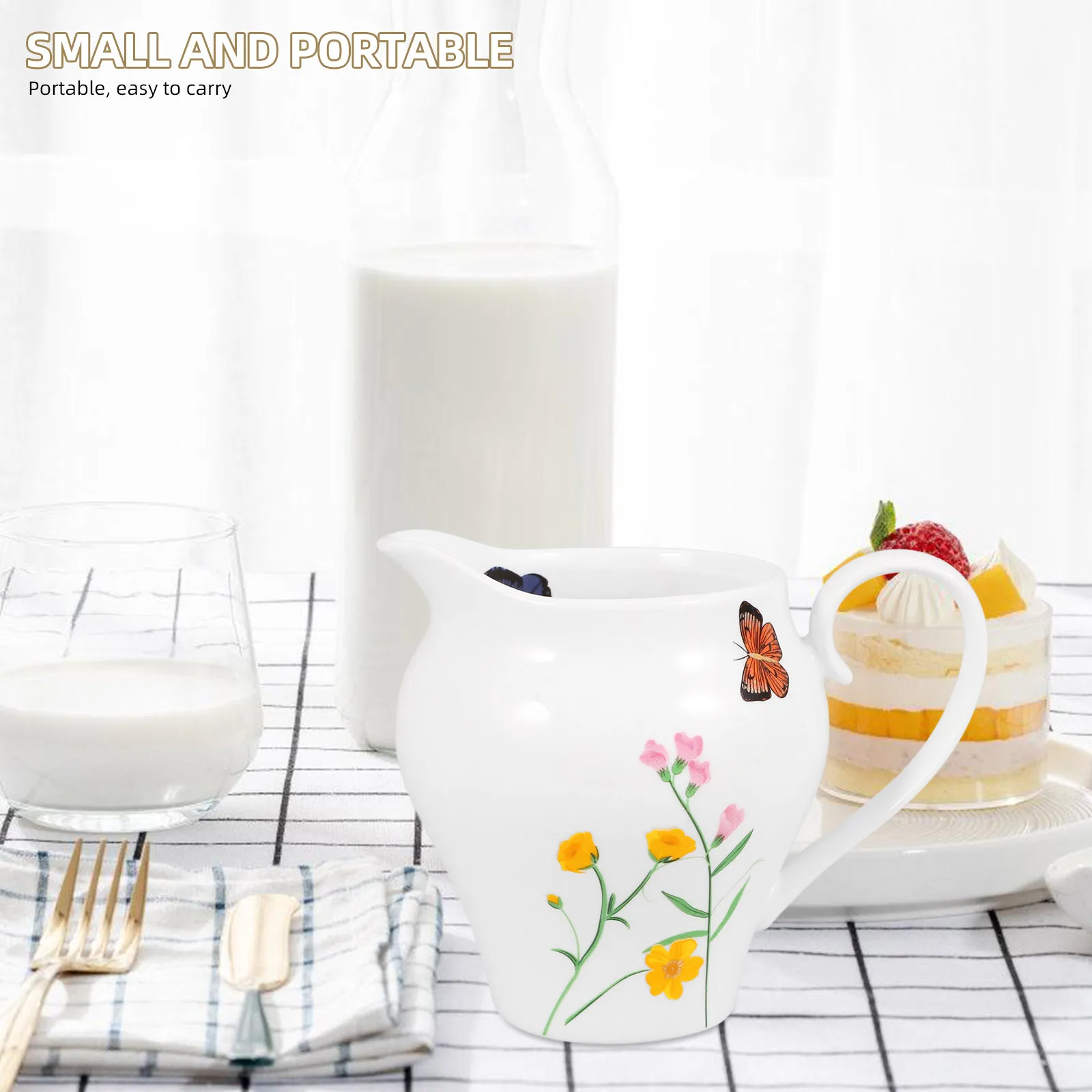 

Small Ceramic Pitcher for Milk Coffee Cream Syrup Serving Outdoor Picnic Indoor Dining Multi Use Gravy Boat Creamer with Handle