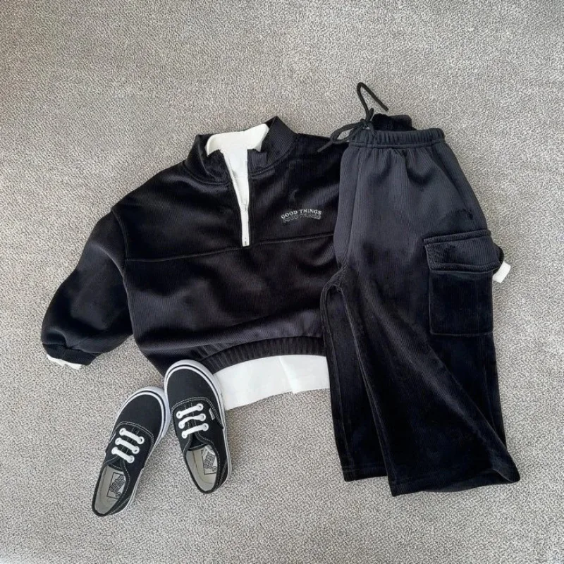 Boys Winter SetsGirls Clothes Suit Kids Long-Sleeved Sweater Pants 2026 Autumn New Outfits Children's Fashion Casual Coat
