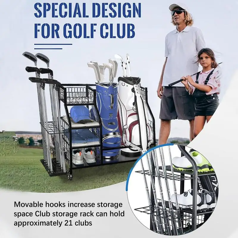 Golf Storage Rack Large Capacity Steel Golf Storage Rack Stand Golf Club Rack Sports Rack Garage Organizer With 4 Wheels For