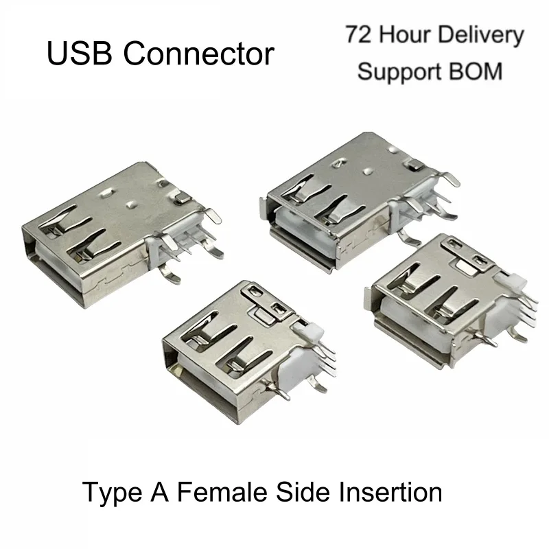 6PCS-USB Connector Type A Socket Vertical Side Inser USB-A 2.0 Female Jack Long body Flat mouth Short body Crimping Edged