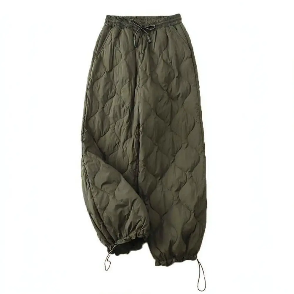 Winter Fashion Women Quilted Cotton Pants Casual Loose Trousers Elastic Waist Drawstring Windproof Warm Comfortable Apparel