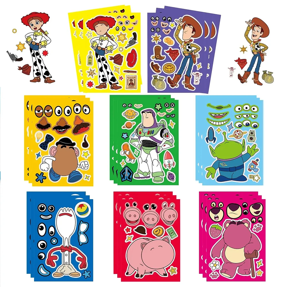 

8/16sheets Funny Disney Puzzle Stickers Anime Toy Story Make a Face Assemble Sticker Cartoon DIY Assemble Jigsaw Toy Party Gifts