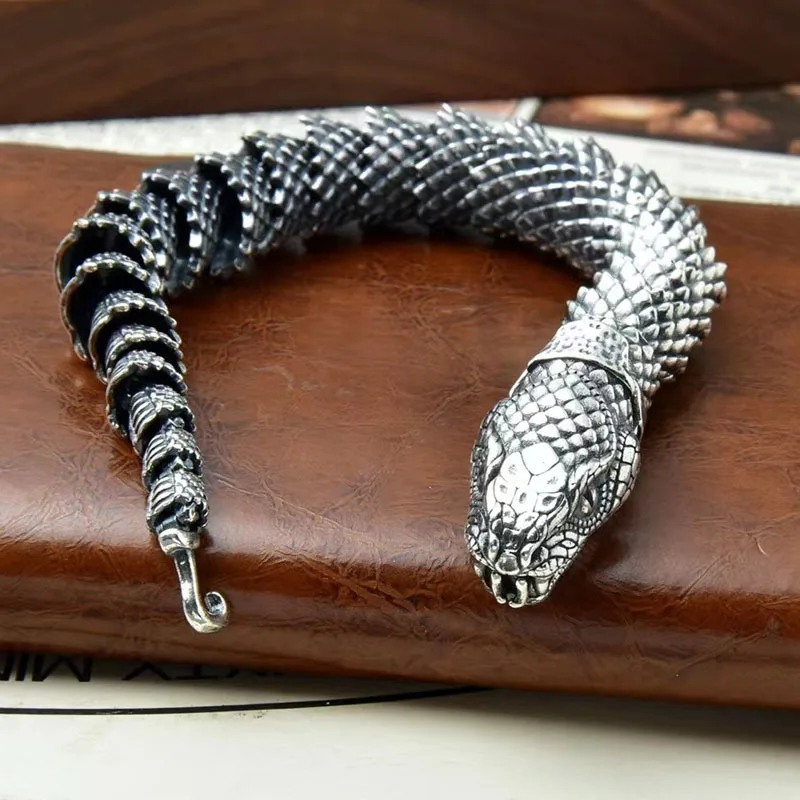 New Chinese Style Exquisite Giant Python Bracelet, Domineering Retro Thick Chain, Creative Textured Trendy Jewelry Length 23CM