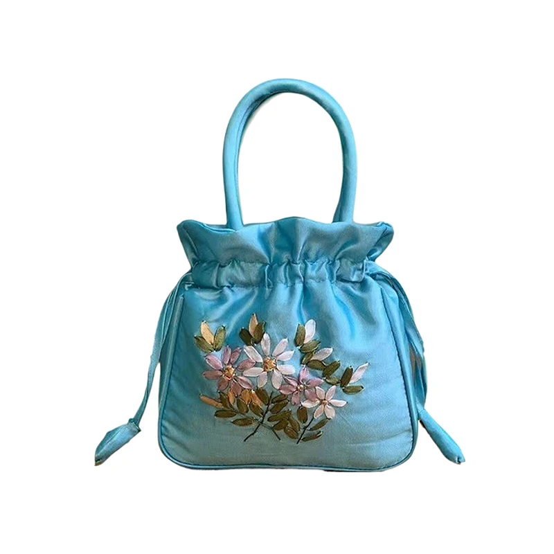 النمط الصيني الرجعية زهرة التطريز Crossbody الأعلى حقائب بيد المرأة الكتف الدانتيل الرباط دلو حقيبة محفظة للعملة حقائب اليد