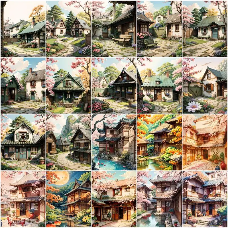 

RUOPOTY Paint By Numbers Green House Landscape Drawing By Numbers Picture By Numbers 40X50 With Frame Home Decor