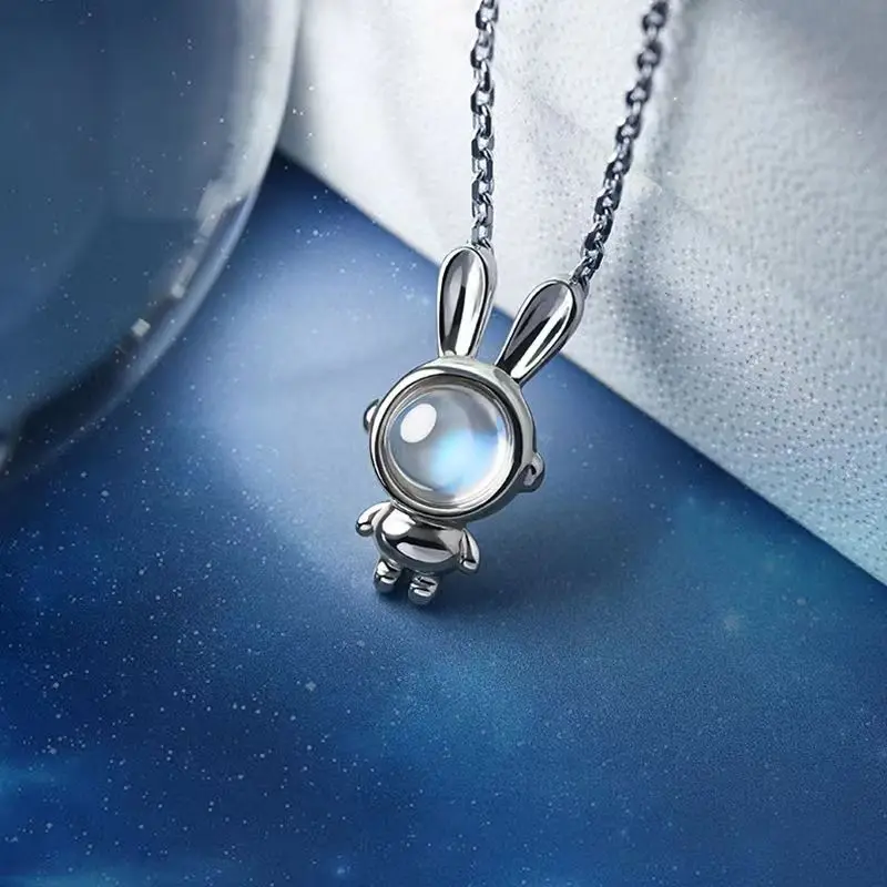 y2k Korean Fashion Collares Aesthethic Astronaut Rabbit Pendant Necklace for Women Goblin Core Y2k Accessories Para Mujer