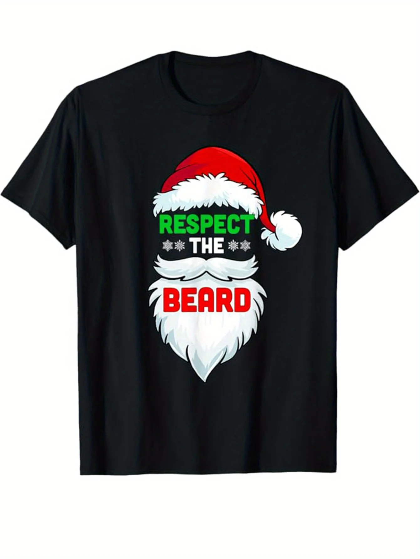 Santa Claus Christmas Print Men's Tee, Cotton Crew Neck SS, Outdoor Casual, Holiday Gift