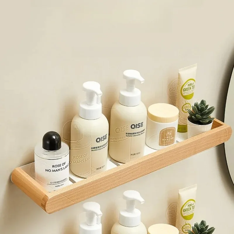 ‌White Beech Wood Bathroom Shelf Set - No Drill Over Toilet Organizer with Towel Hooks, Spa Vanity Storage for Powder Room