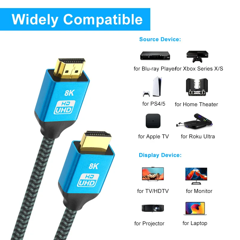 HDMI 2.1 Cable 8K@60Hz High-Definition Computer HD Cable for Ultra-High Definition Video Transmission