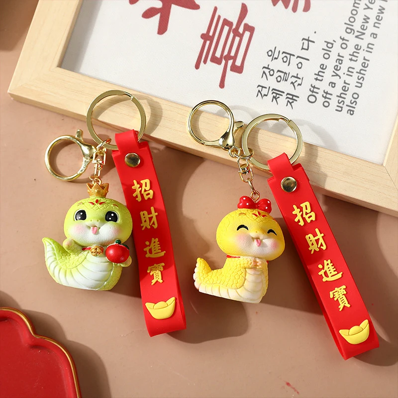 Creative New Year Snake Keychain Chinese Snake Shape Cute Animal Keyrings Portable Good Luck Cartoon Snake Keychain