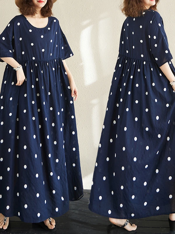 Estate nuova taglie forti da donna in cotone Lin rotondo Ne stampato lungo Dr gonna oversize casual Sle motivo floreale Midi Dr