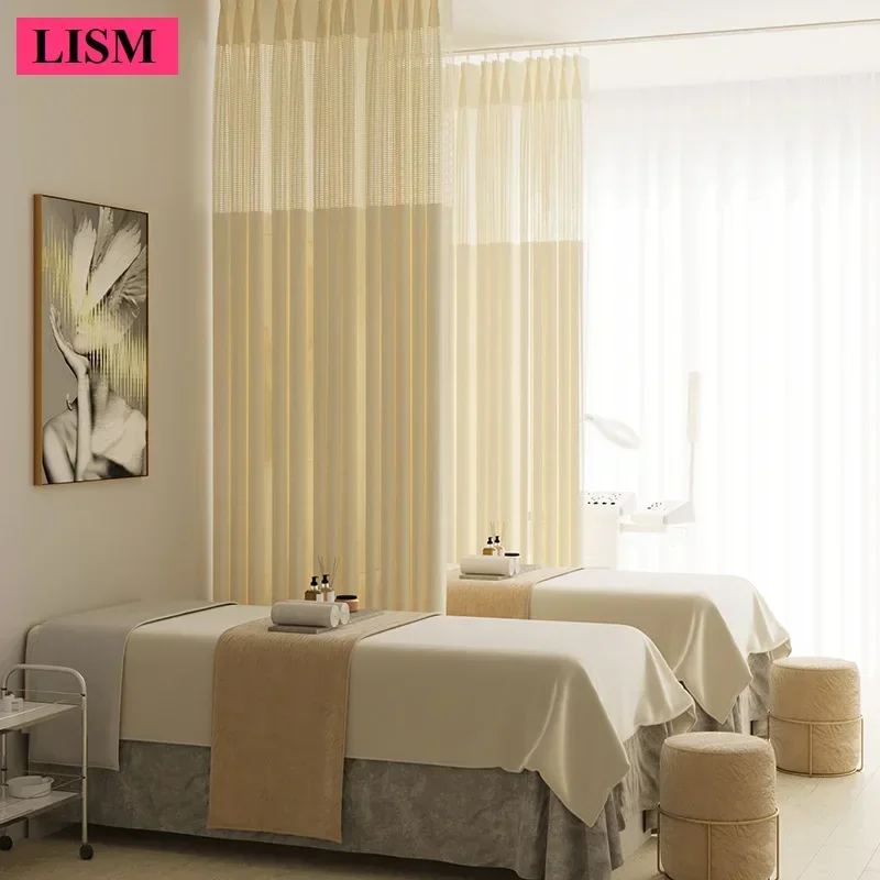 ستائر طبية جديدة للمستشفى لصالونات التجميل والمراكز الصحية مقسمة مثبطات اللهب بلون سادة ستارة قماش مخصصة على شكل حرف L