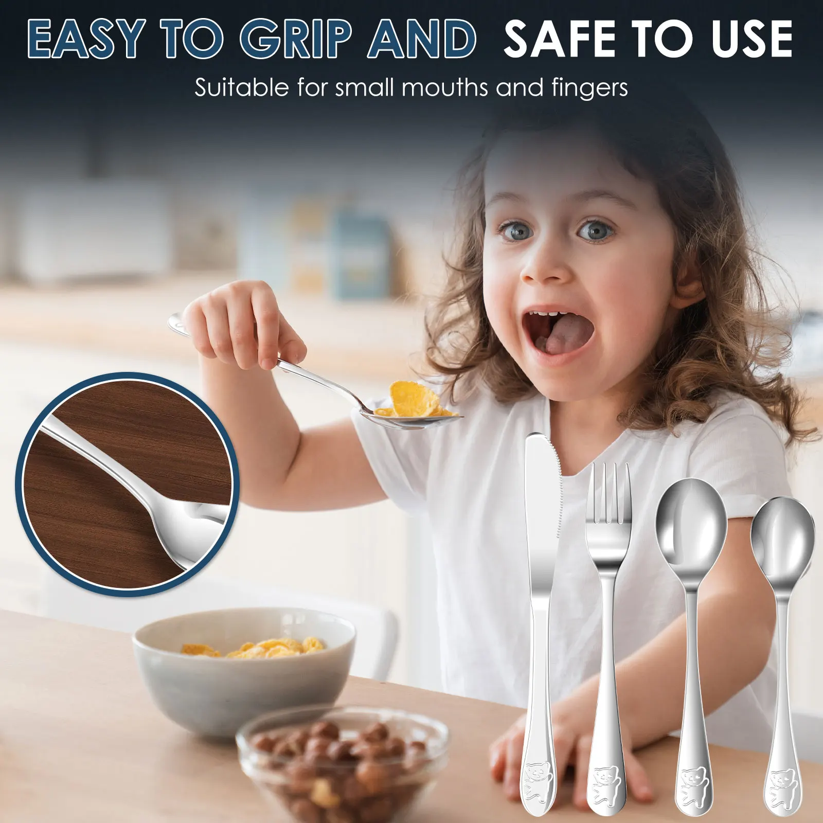 16 قطعة الفولاذ المقاوم للصدأ الاطفال الفضيات مجموعة الكرتون الدب الصغير طفل عشاء مجموعات مجموعة كاملة سكين شوكة ملعقة عيد الميلاد أدوات المائدة #4