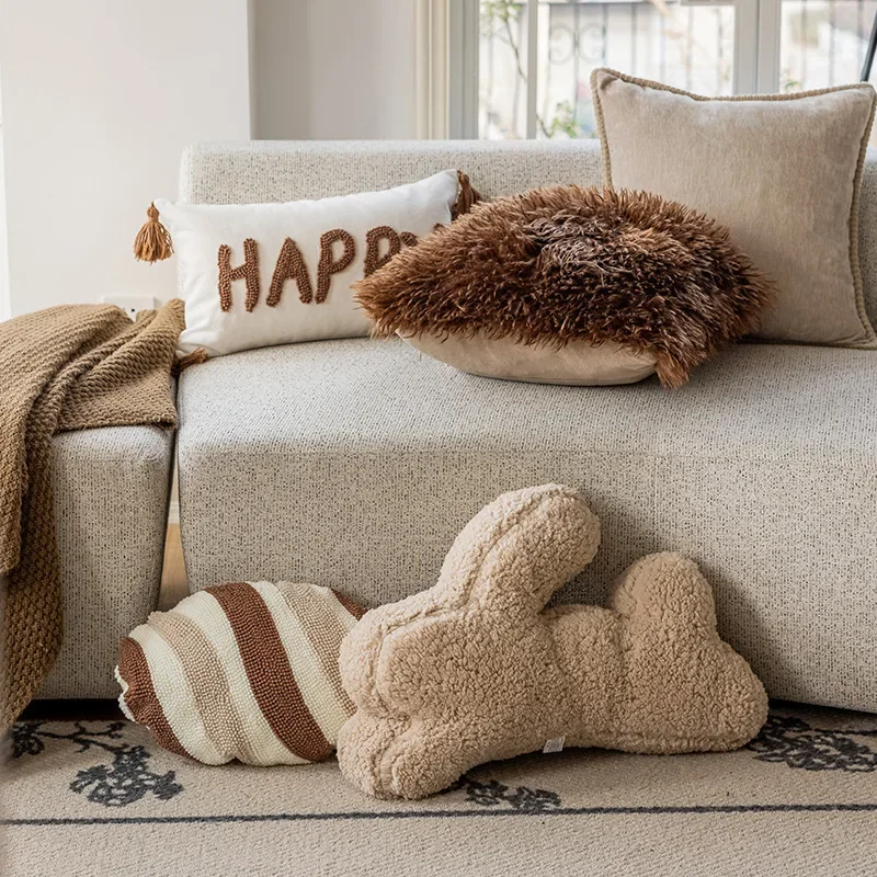 

Nordic Macchiato Plush Maillard Embroidered Circle Cushion Covers For Home Sofa Bed Throw Pillow Covers Living Room Decorative