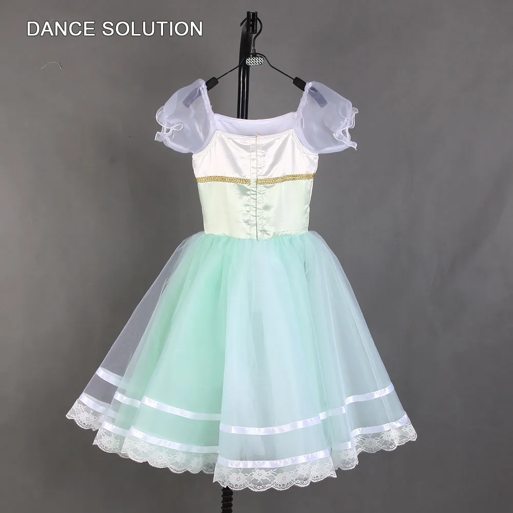 Light Green Bodice With Puff Short Sleeves Professional Ballet Romantic Tutu Dress for Women & Girls Performance Costume B21071