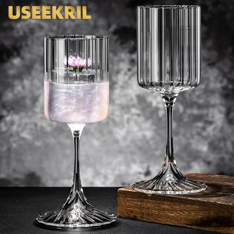 Simple Striped Cocktail Glasses Cups Glass Goblet Creative Red Wine Glass Cup Atmospheric Champagne Glass Cups Bar Kitchen Tools