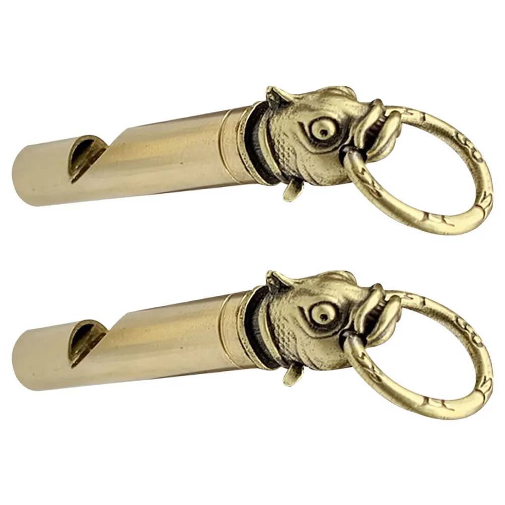 2 قطعة صافرة النحاس سلاسل المفاتيح خفيفة الوزن الطوارئ التنزه التخييم بقاء بصوت عال صفارات معدنية النحاس صافرة صفارات الطوارئ