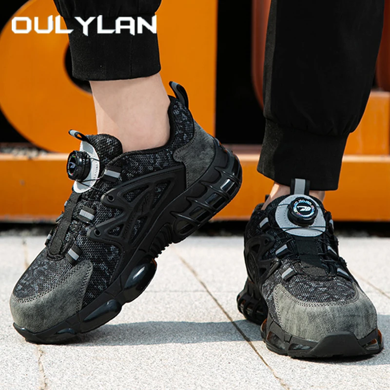 

Oulylan Thick Sole Anti Puncture Safety Boot Rotating Button Steel Toe Work Footwear Men Non-slip Lightweight Protective Sneaker