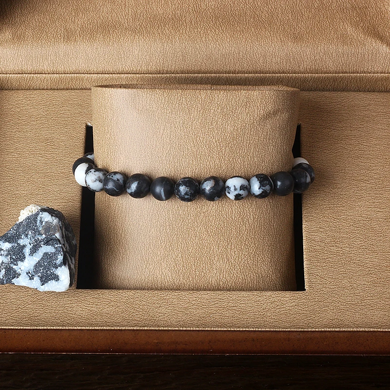 Black White Zebra Jasper Bracelets Men Women Natural Stone Round Bead Yoga Meditation Pink Zebra Energy Jasper Jewelry Pulsera