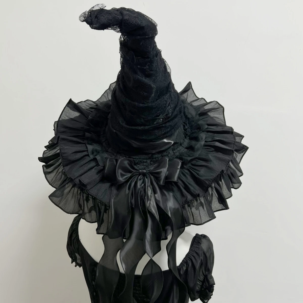 Feminino meninas gótico feiticeiro chapéu artesanal bowknot velo rendas crianças adultos halloween bruxa chapéu lolita princesa senhoras chapéu de sol