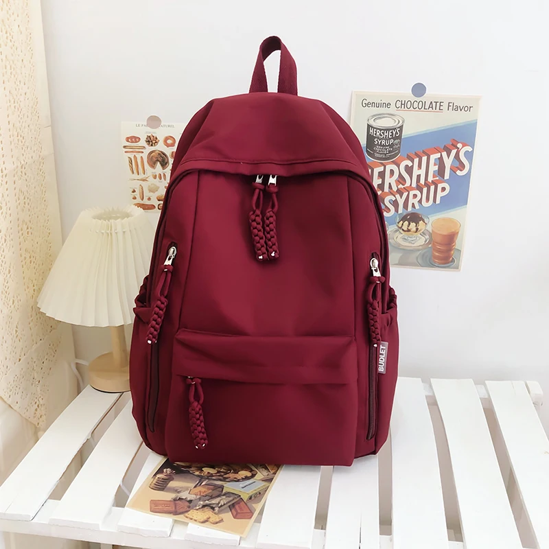 Solid Color Large Capacity Twist Rope Zipper Simple School Bag Backpack 2024 Hot Sale Bags for Girls and Boys Mochilas Escolares