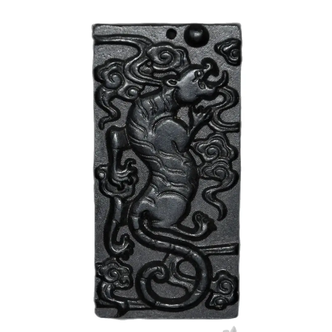 

China Hongshan Culture Black Iron Magnetism Meteorite Sculpture ' Tiger 'Waist Badge/Pendant Handicraft Home Decoration