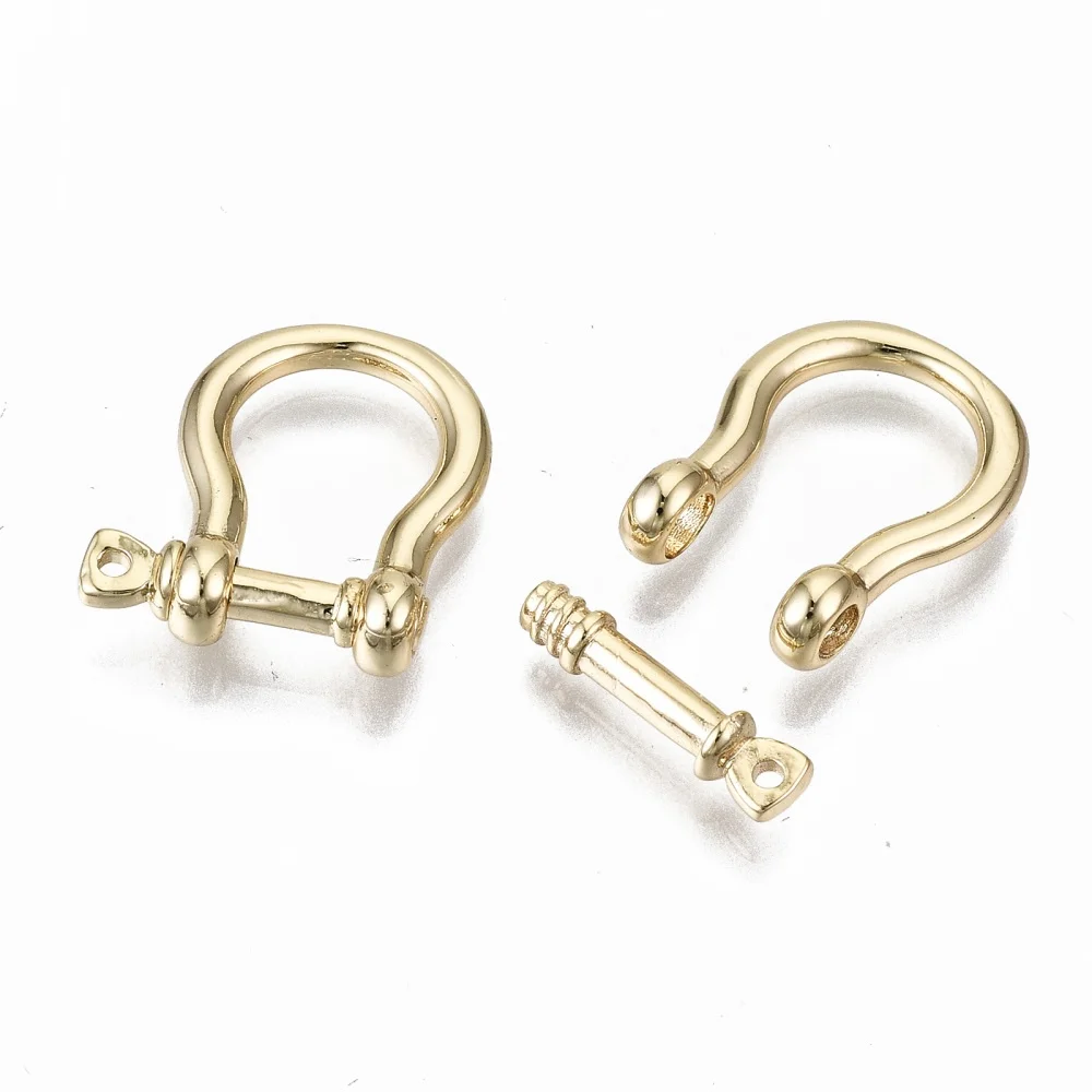 1Set Brass D-Ring Anchor Shackle Clasps for Bracelets Making Nickel Free Real 18K Gold Plated 18x16x5mm Hole: 1.2mm