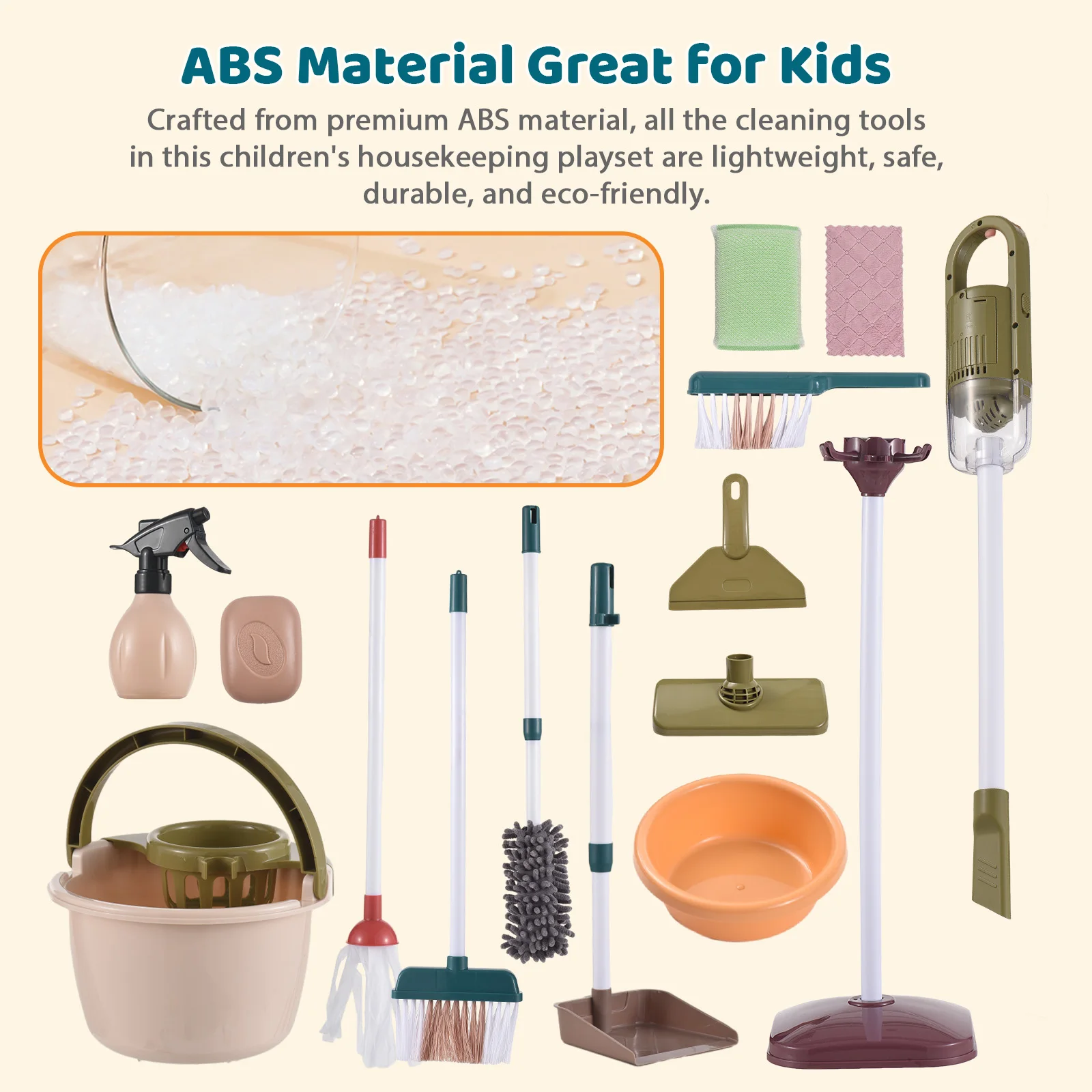 Juego de limpieza para niños, juego de limpieza con aspiradora, escoba, fregona, recogedor, cubo, cepillo, juego de juguetes de limpieza