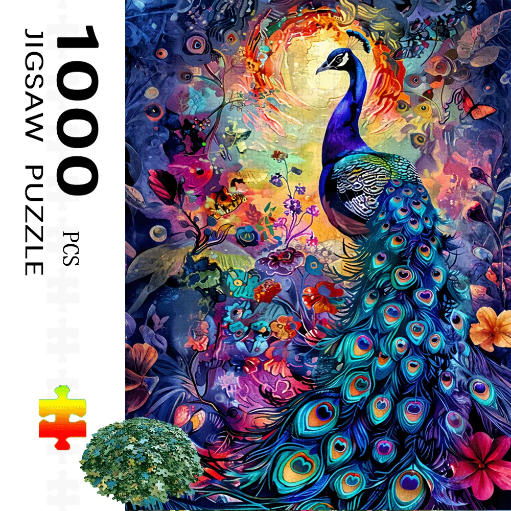quebra-cabeca-de-500-1000-pecas-com-design-vibrante-de-pavao-e-flores-brinquedo-educativo-para-criancas-jogos-infantis-presente
